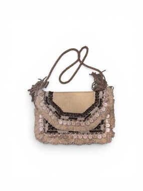 Antik Kraft Beige and Brown Embellished Fringe Crossbody